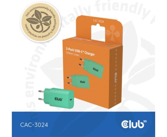 MOBILE CHARGER WALL USB-C/2PK 30W GREEN CAC-3024 CLUB3D