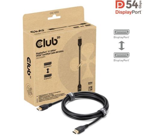 CABLE DP TO DP 3M/M/M CAC-1093 CLUB3D  Кабель HDMI