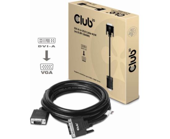 CABLE DVI-A TO VGA 3M/M/M CAC-1243 CLUB3D  Кабель HDMI