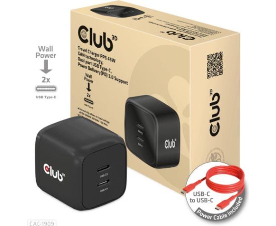 MOBILE CHARGER WALL USB-C DUAL/45W CAC-1909EU CLUB3D