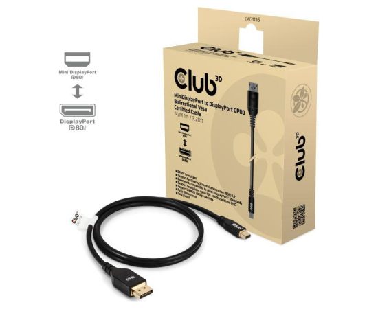 CABLE MINI DP TO DP 1M/M/M CAC-1116 CLUB3D  Кабель HDMI