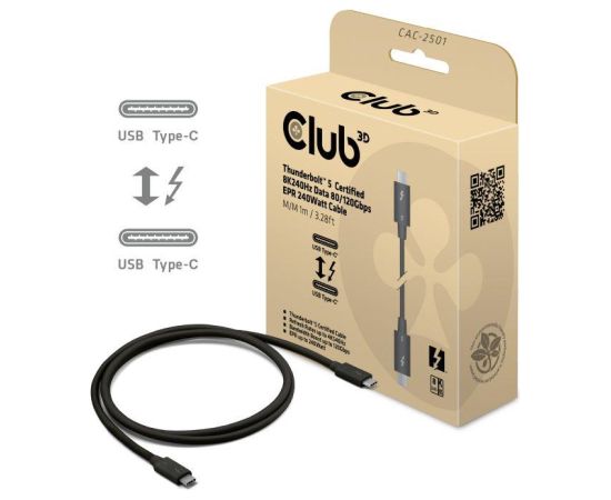 CABLE USB-C THUNDERBOLT 1M/M/M CAC-2501 CLUB3D Data USB kabeļi