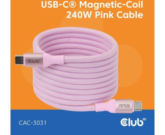 CABLE USB-C TO USB-C 2M/MAGNETIC PINK CAC-3031 CLUB3D Data USB kabeļi