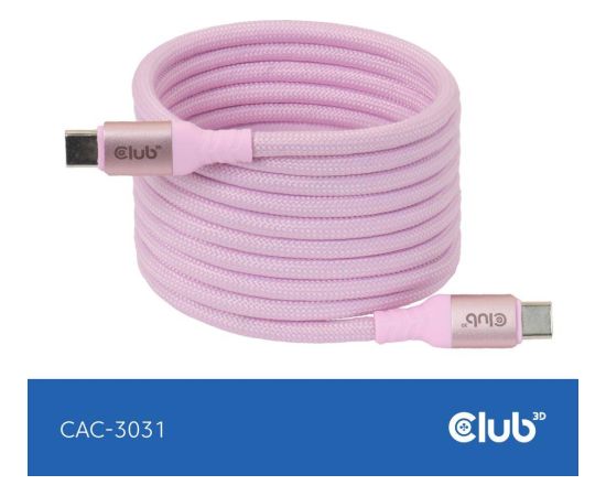 CABLE USB-C TO USB-C 2M/MAGNETIC PINK CAC-3031 CLUB3D Data USB kabeļi