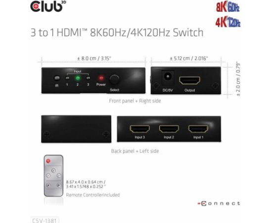 VIDEO SWITCH HDMI 3PORT/CSV-1381 CLUB3D