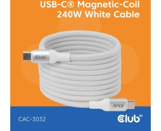 CABLE USB-C TO USB-C 2M/MAGNETIC WHITE CAC-3032 CLUB3D Data USB kabeļi