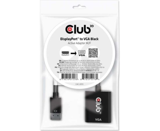 I/O ADAPTER DP TO VGA/M/F CAC-2013 CLUB3D I/O ADAPTER DP TO VGA/M/F CAC-2013 CLUB3D