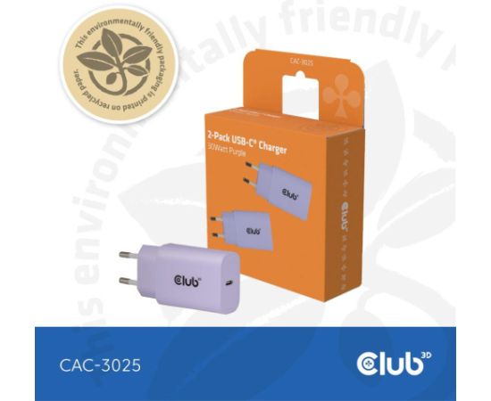 MOBILE CHARGER WALL USB-C/2PK 30W PURPLE CAC-3025 CLUB3D