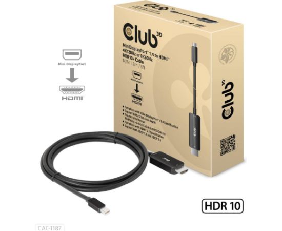 CABLE MINIDP TO HDMI 1.8M/M/M CAC-1187 CLUB3D  Кабель HDMI
