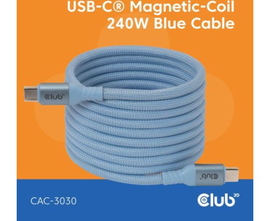 CABLE USB-C TO USB-C 2M/MAGNETIC BLUE CAC-3030 CLUB3D Data USB kabeļi