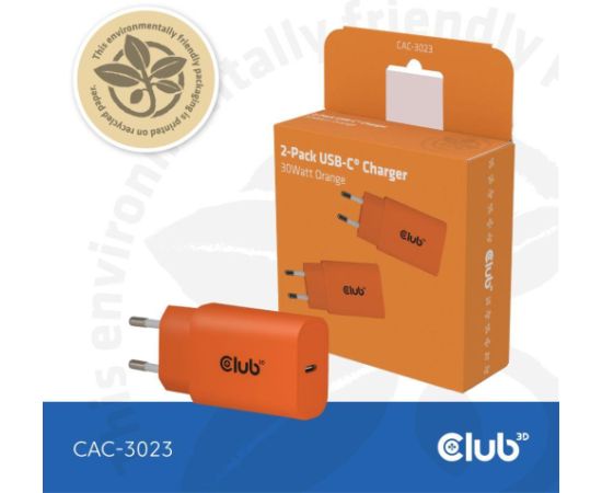 MOBILE CHARGER WALL USB-C/2PK 30W ORANGE CAC-3023 CLUB3D