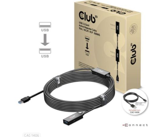 CABLE USB3.2 REPEATER 15M/M/F CAC-1406 CLUB3D Дата USB-кабели