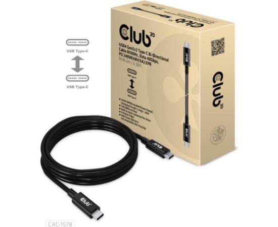 CABLE USB-C BI-DIRECTIONAL 2M/M/M CAC-1578 CLUB3D Data USB kabeļi