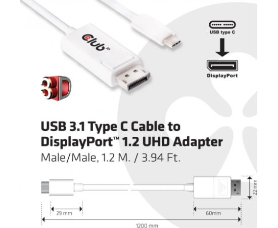 CABLE USB-C TO DP 1.2M/M/M CAC-1517 CLUB3D  Кабель HDMI