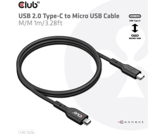 CABLE USB TO MICRO USB 1M/M/M CAC-1526 CLUB3D Дата USB-кабели