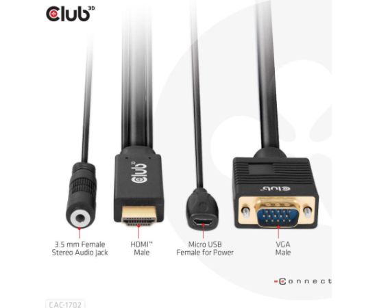 CABLE HDMI TO VGA 2M/M/M CAC-1712 CLUB3D  Кабель HDMI