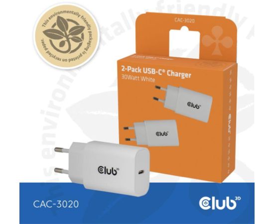 MOBILE CHARGER WALL USB-C/2PACK 30W WH CAC-3020 CLUB3D