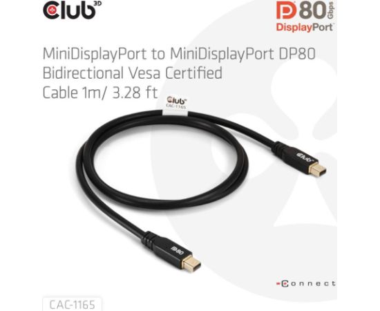 CABLE MINI DP TO MINI DP 1M/M/M CAC-1165 CLUB3D  Кабель HDMI