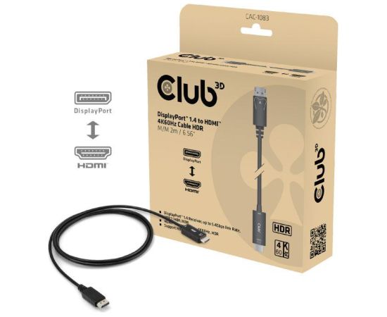 CABLE DP TO HDMI 2M/CAC-1083 CLUB3D  Кабель HDMI