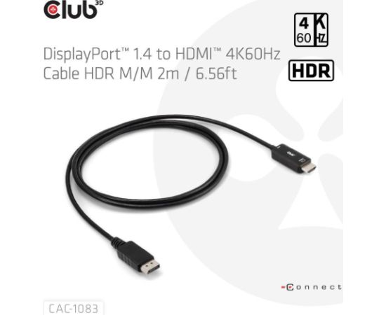 CABLE DP TO HDMI 2M/CAC-1083 CLUB3D  Кабель HDMI