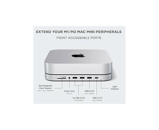 SATECHI Mac Mini Stand & Hub with NVMe SSD Enclosure - Silver Datoru dokstacijas