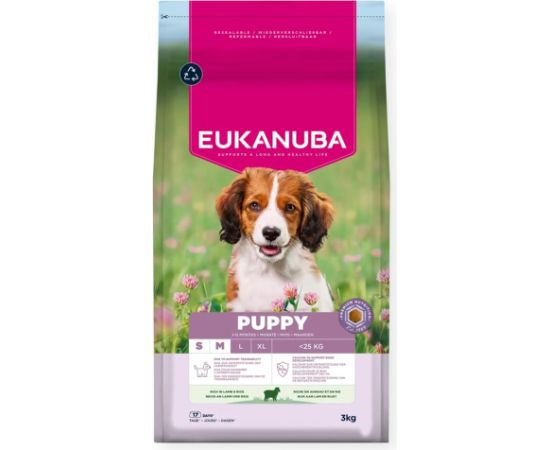 EUKANUBA Puppy&Junior Small/Medium Lamb & Rice 3kg Suņu barība