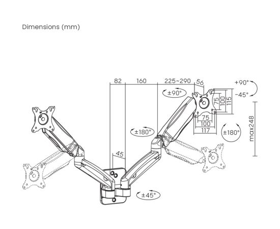 Maclean wall mount for two monitors, 17-32'', 9kg max, mechanical spring, MC-988