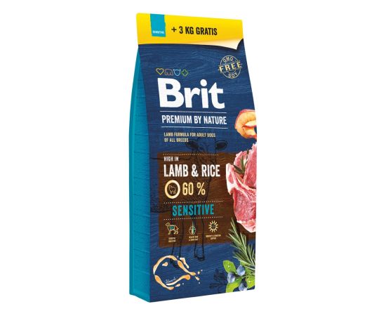 BRIT Premium by Nature Sensitive Lamb and rice - dry dog food - 15kg + 3kg Suņu barība