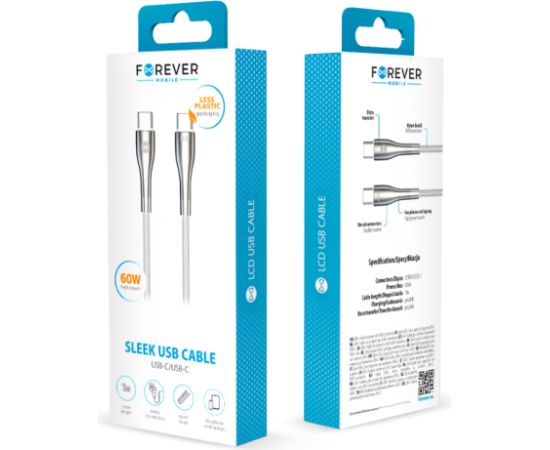 Forever Sleek Кабель USB-C / USB-C 1,0 m / 60W Дата USB-кабели