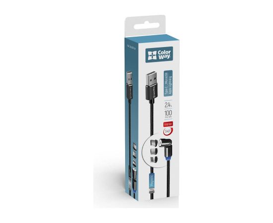 ColorWay Cable 3in1 (Lightning+MicroUSB+Type-C) Magnetic Rotation 540° 2.4А, 1m CW-CBUU037-BK