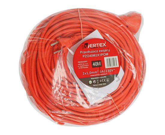 Przedłużacz zwijany 40m, PZO40M2x1,0mm VERTEX