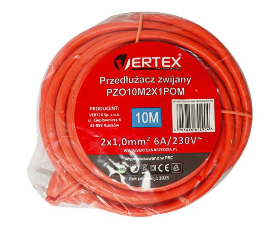 Przedłużacz zwijany 10m, PZO10M2x1,0mm VERTEX