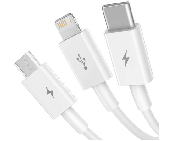 Quick Charge USB to M+L+C  Baseus Superior Data 3.5A 0,5m (White) Data USB kabeļi