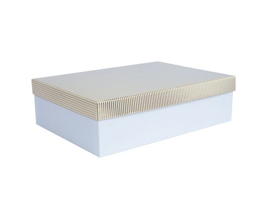 Kaste ELSA 24,5x17,5cm, ar vāku zelts/sudrabs, balts