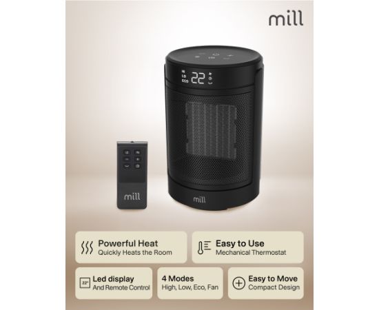 Mill FH1500BLACK Ceramic fan heater 1500 W Suitable for rooms up to 22 m² Black
