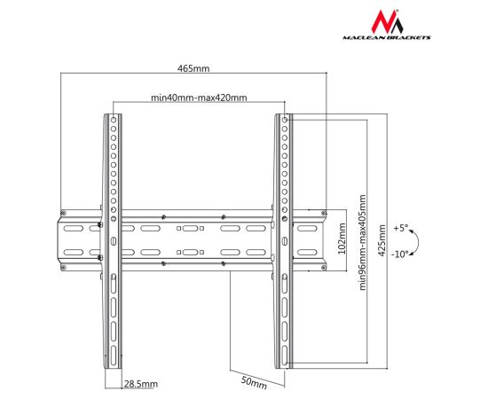 LCD LED Plasma TV Mount Wall Slim Mount Max. 32-70" Up To 35kg Maclean MC-748 TV un monitoru stiprinājumi, kronšteini