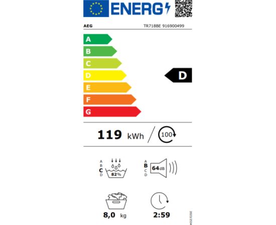 AEG TR718BE Siltumsūkņa žāvētājs SensiDry 8kg AEG TR718BE Siltumsūkņa žāvētājs SensiDry 8kg