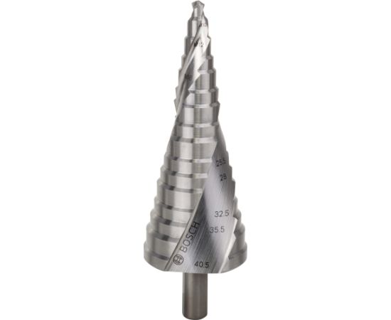Bosch HSS step drill, 6mm - 40.5mm, M 10 - M 40 (16 steps, with spiral groove)