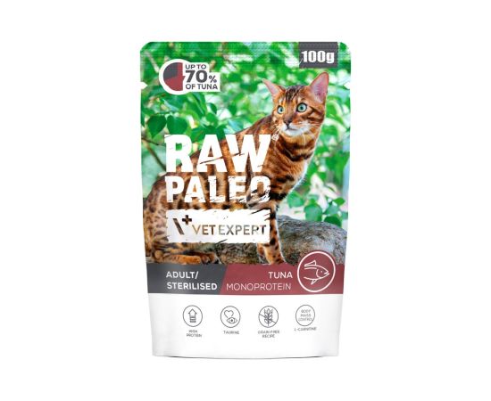 VETEXPERT Raw Paleo Adult Sterilised Tuna - wet cat food - 100g Kaķu konservi