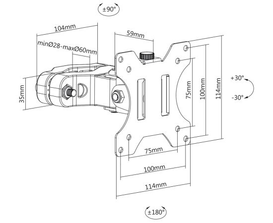 Maclean MC-983 LED LCD Monitor Pole Mount Bracket 8kg Holder Pipe Tube Diameter 28-60mm 17-32'' Screen