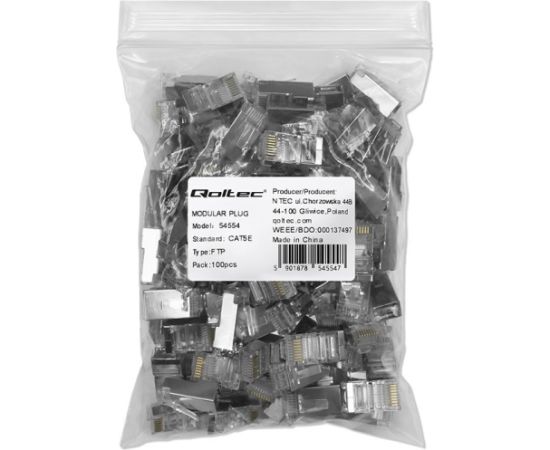 Qoltec 54554 RJ45 modular connector | CAT5e | FTP |Gold-plated contacts | 100 pieces Сетевые кабели
