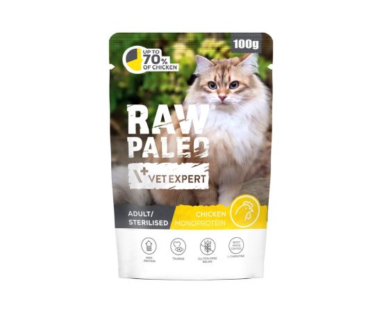VETEXPERT Raw Paleo Adult Sterilised Chicken - wet cat food - 100g Kaķu konservi