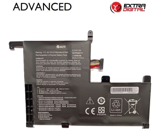 Extradigital Аккумулятор для ноутбука ASUS C31N1703, 4150mAh, Extra Digital Advanced Portatīvo datoru baterijas