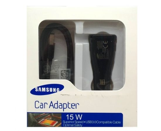 Samsung EP-LN915UBE 2A 15W USB Ātrs Auto Lādētājs + Micro USB 3.0 Kabelis Melns (EU Blister) Telefonu lādētāji 12v Automašīnām
