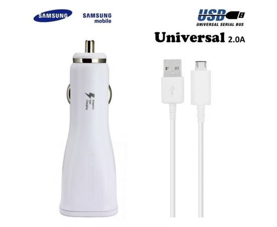 Samsung EP-LN915UWE 2A 15W USB Ātrs Auto Lādētājs + Micro USB 3.0 Kabelis Balts (EU Blister)