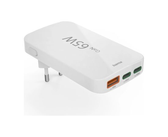 Hama 00201976 Flat Charger 220V With 2xUSB-C/USB-A  65W White Hama 00201976 Flat Charger 220V With 2xUSB-C/USB-A  65W White