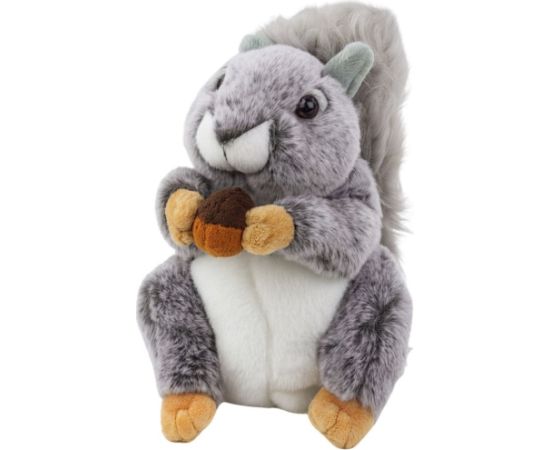 Leantoys MASKOTKA PLUSZOWA PRZYTULANKA WIEWIÓRKA Z ORZECHEM SZARA 22CM MIĘKKI PLUSZ
