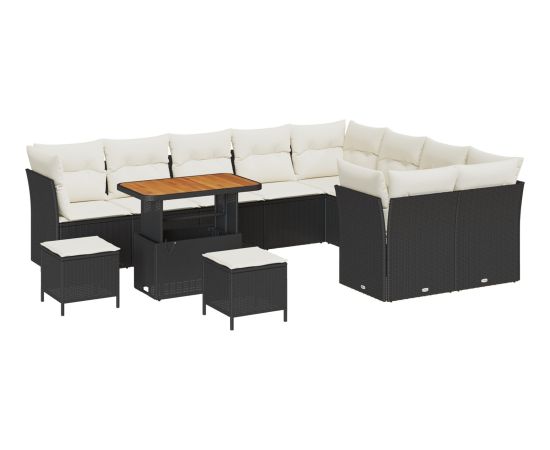 Vidaxl Zestaw 12-częściowy sofy ogrodowej z poduszkami czarny polirattan akacja Dārza mēbeļu komplekti