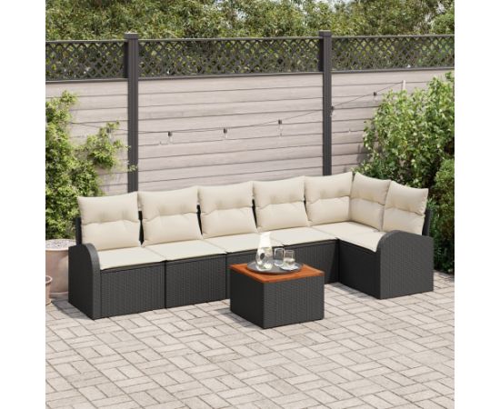 vidaXL Zestaw Sof Ogrodowych  z Poduszkami Czarny Polirattan Akacja Dārza mēbeļu komplekti