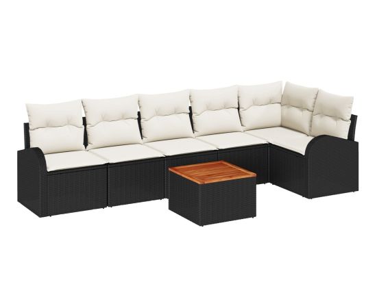 vidaXL Zestaw Sof Ogrodowych  z Poduszkami Czarny Polirattan Akacja Dārza mēbeļu komplekti